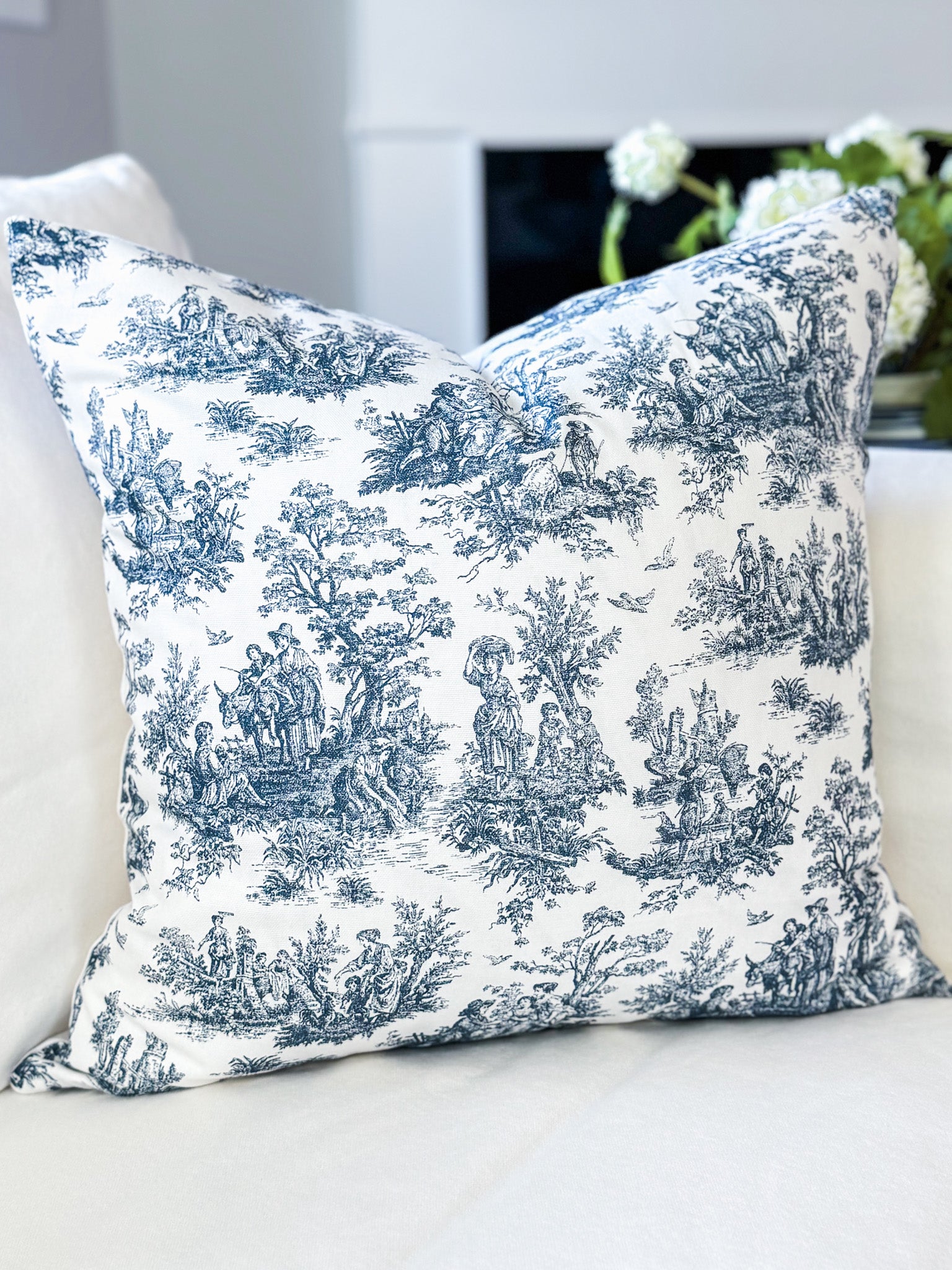 Navy Toile De Jouy Pillow Cover - Farmhouse Decor