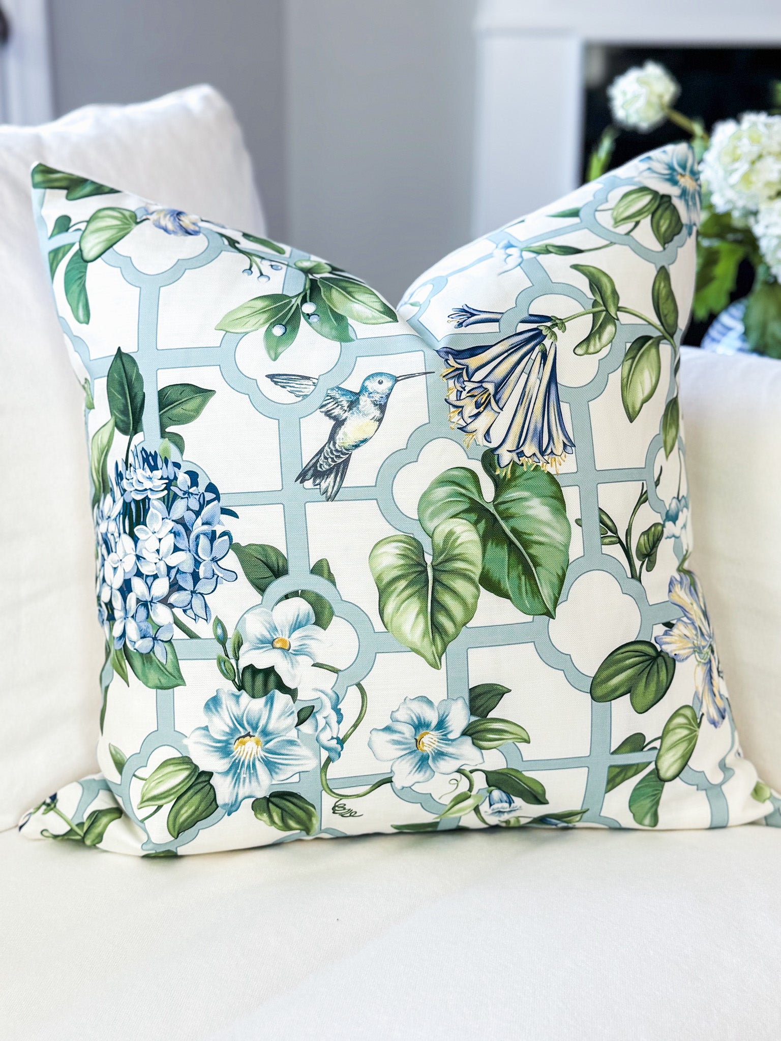 Treillage Serene Sky Floral Pillow Cover - Grandmillenial Decor