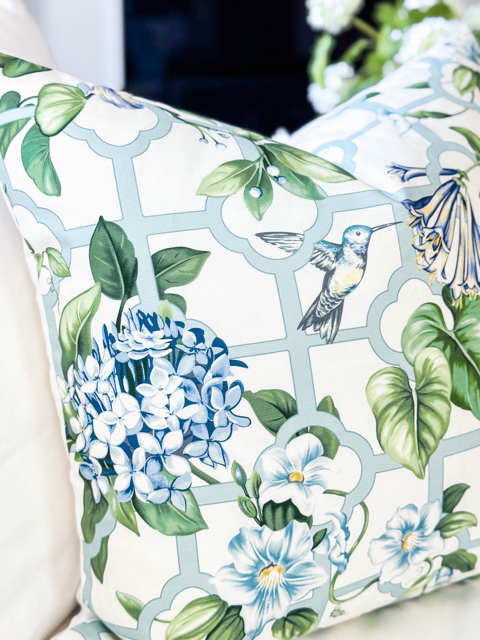 Treillage Serene Sky Floral Pillow Cover - Grandmillenial Decor