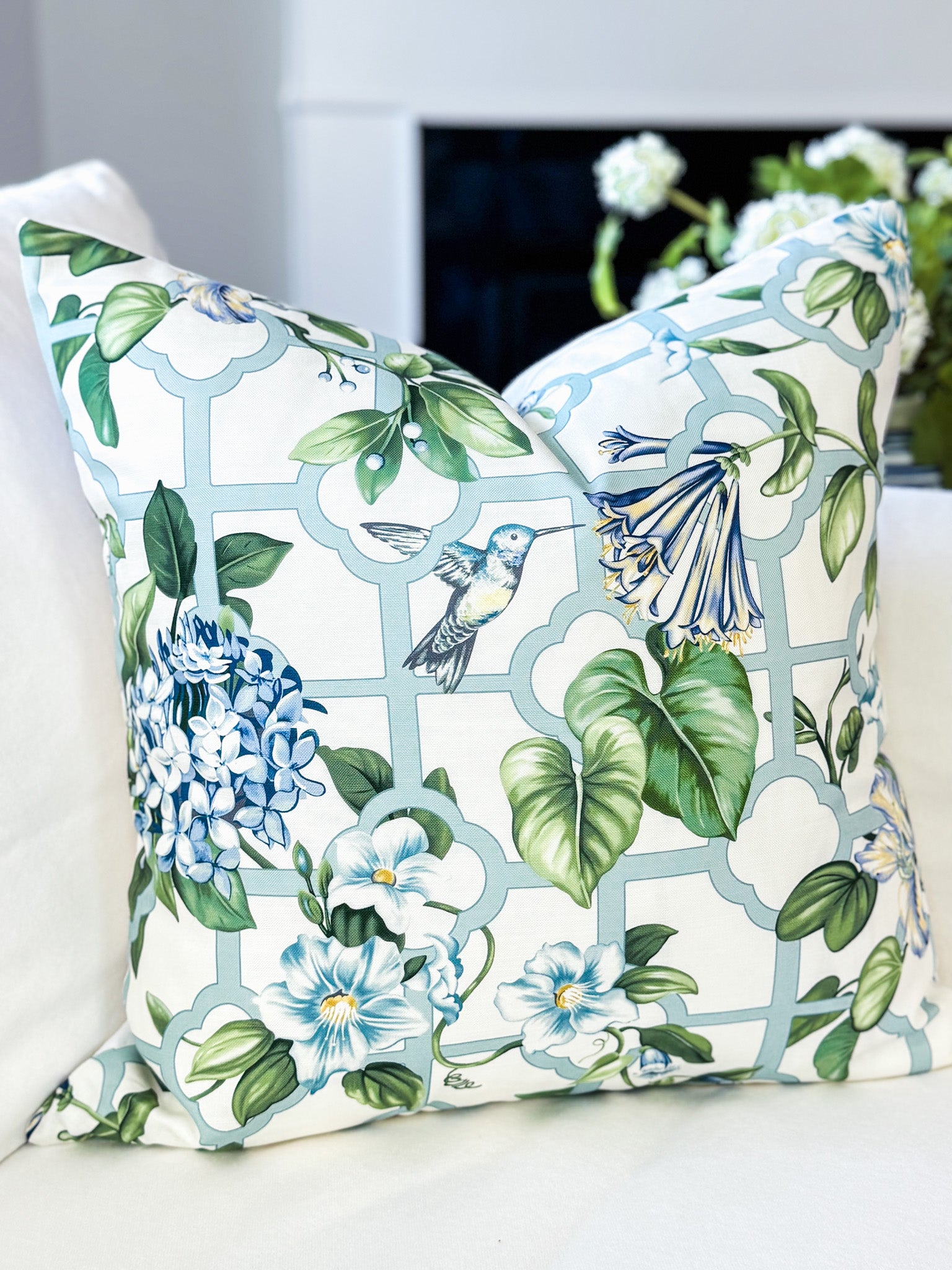 Treillage Serene Sky Floral Pillow Cover - Grandmillenial Decor