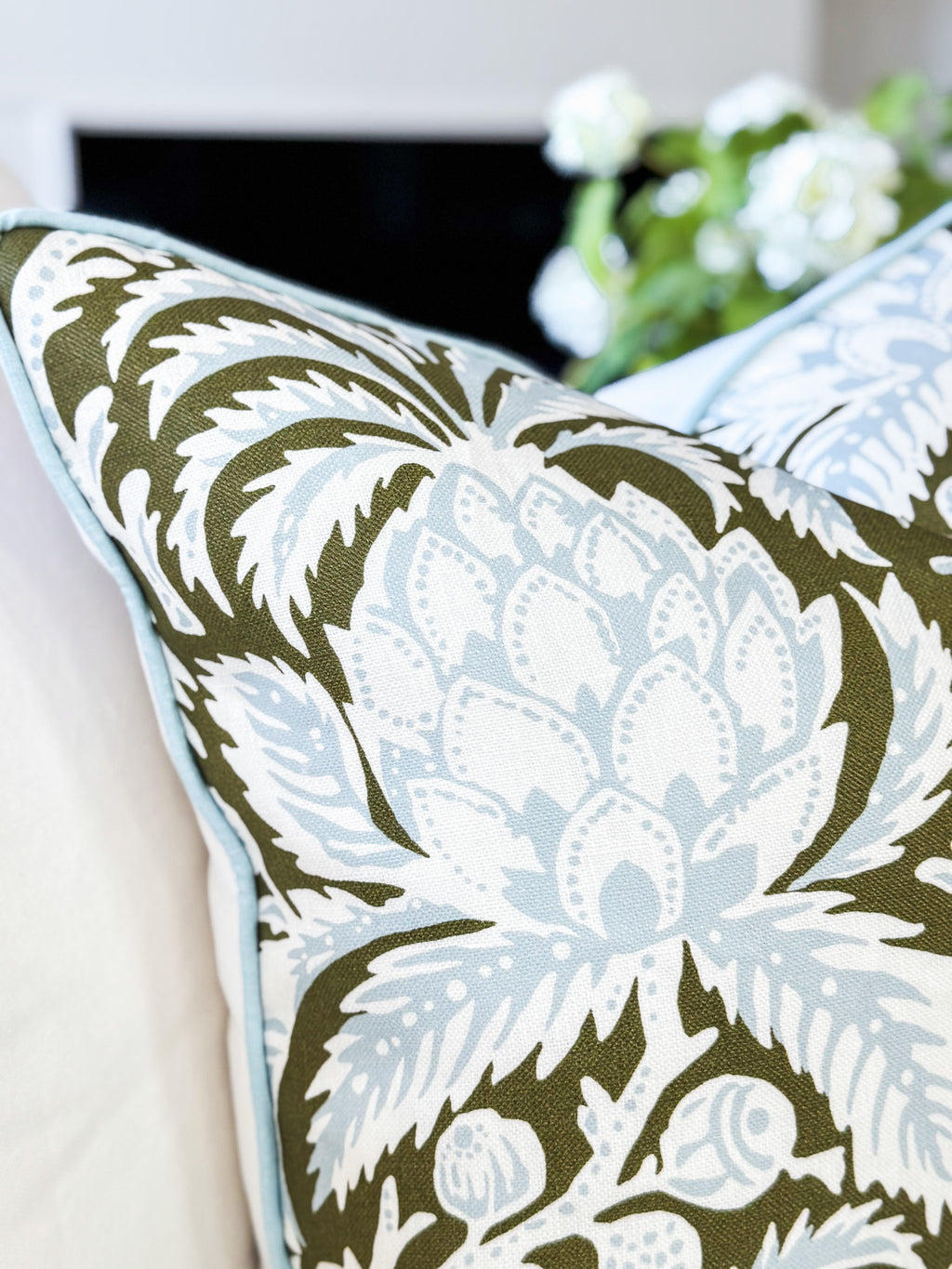 Serena & Lily Grove Artichoke Floral Pillow Cover - Coastal Grandmillenial Decor Side