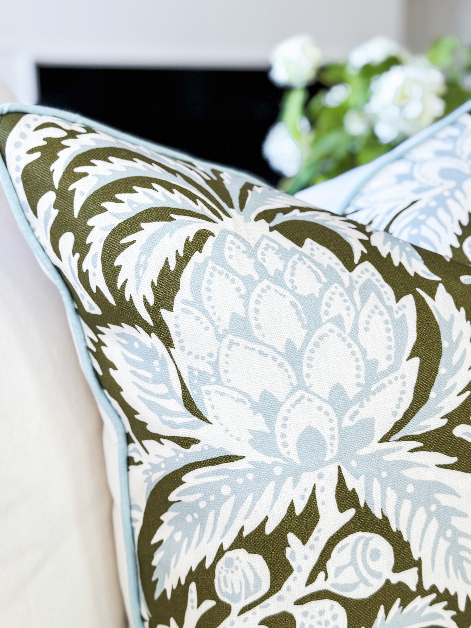 Serena & Lily Grove Artichoke Floral Pillow Cover - Coastal Grandmillenial Decor Side
