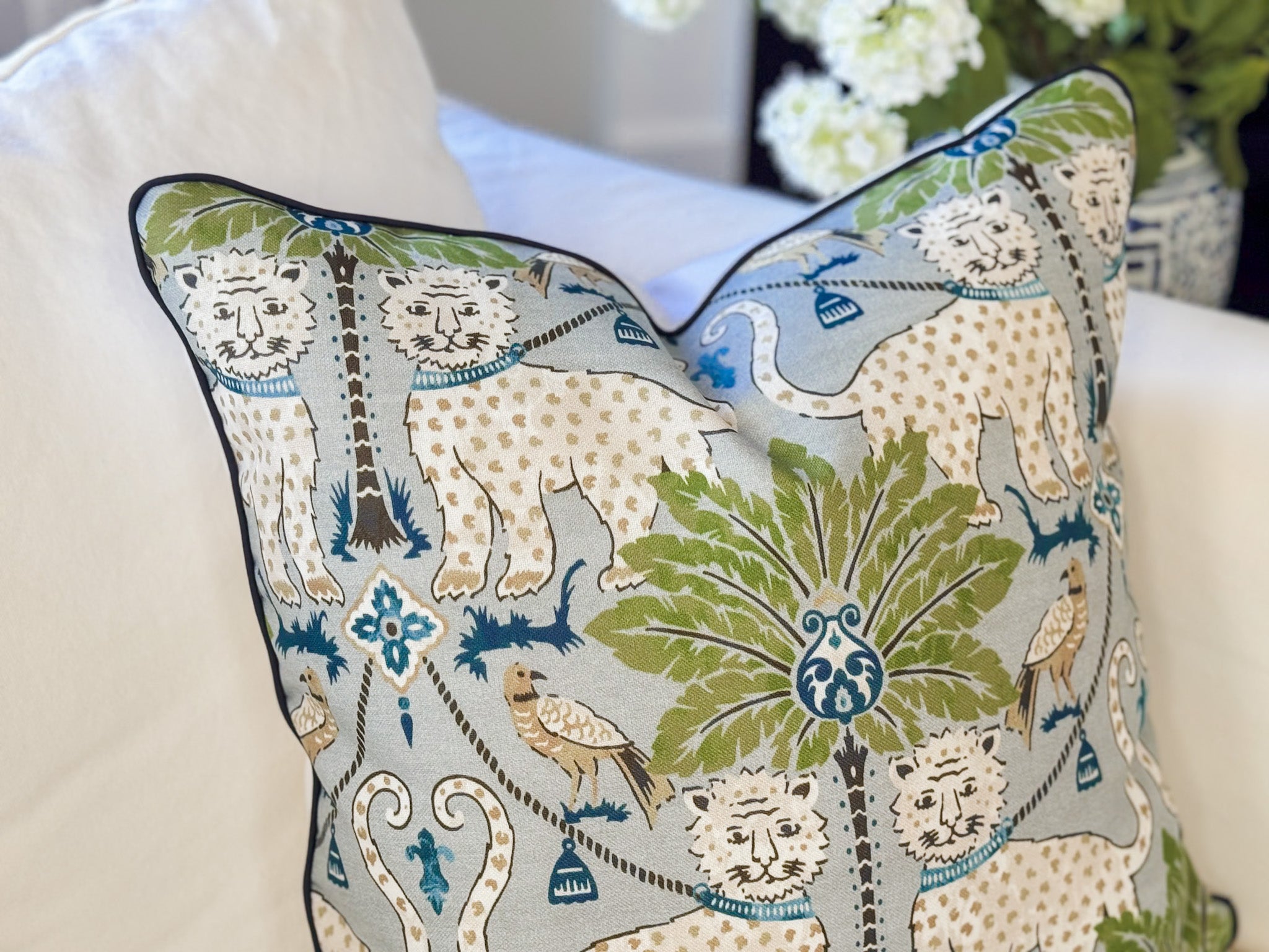 Happy Jaguar Indoor Outdoor Tropical Pillow Cover Top