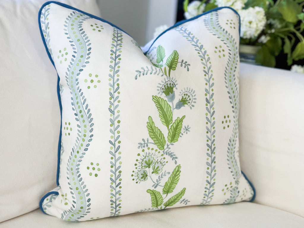 Danika Herrick Blue Green Floral Vines Pillow Cover - Grandmillenial Decor