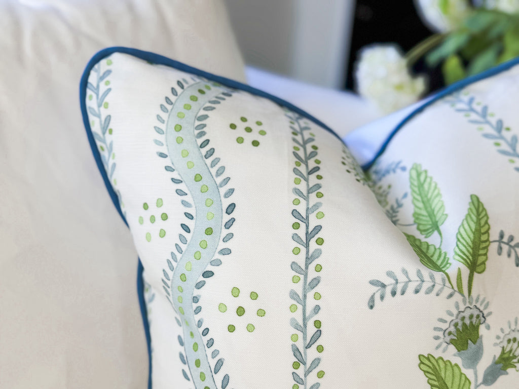 Danika Herrick Blue Green Floral Vines Pillow Cover - Grandmillenial Decor