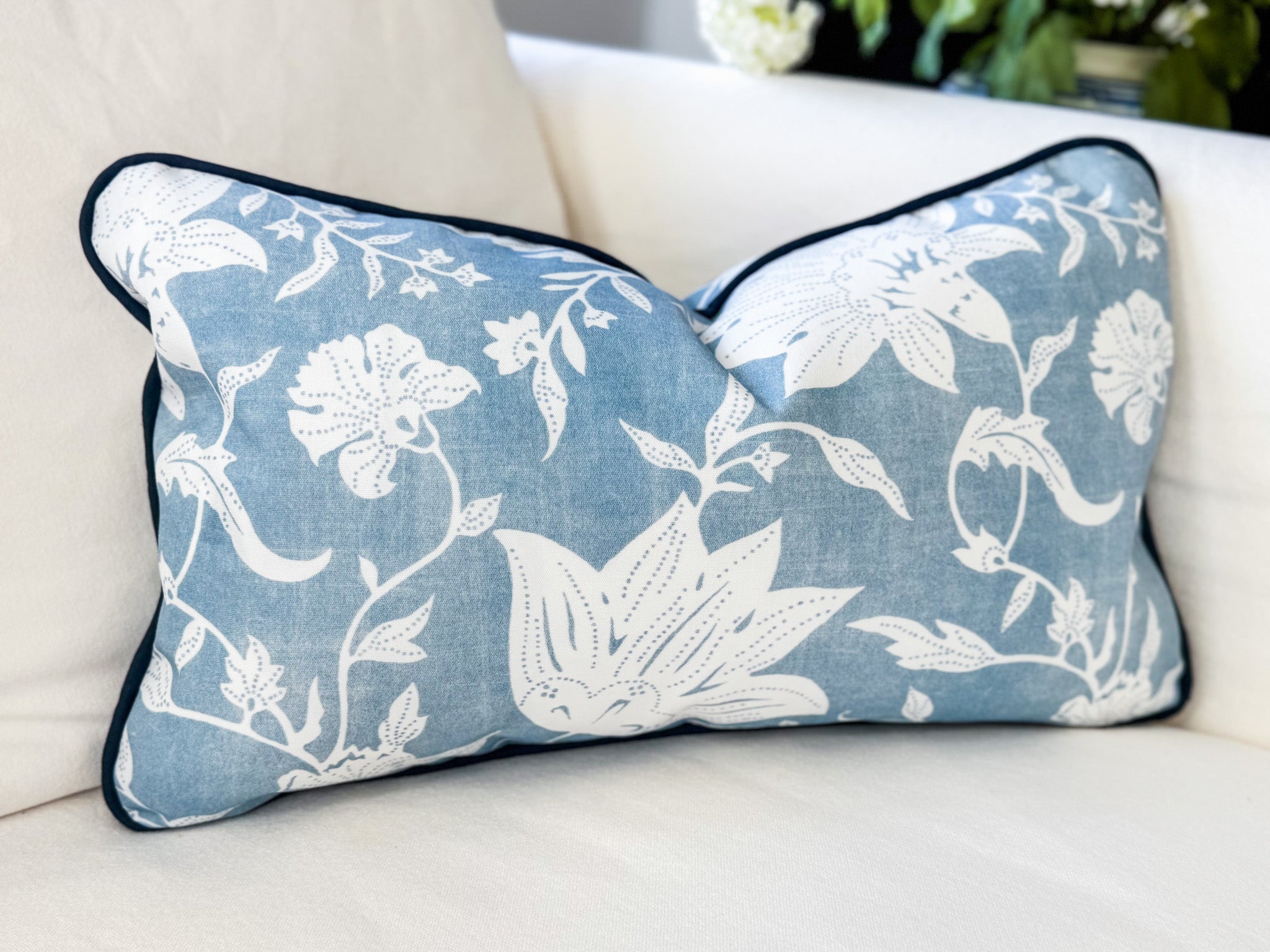 Serena & Lily Blue Deauville Floral Indoor Outdoor Pillow Cover - Coastal Grandmillenial Decor