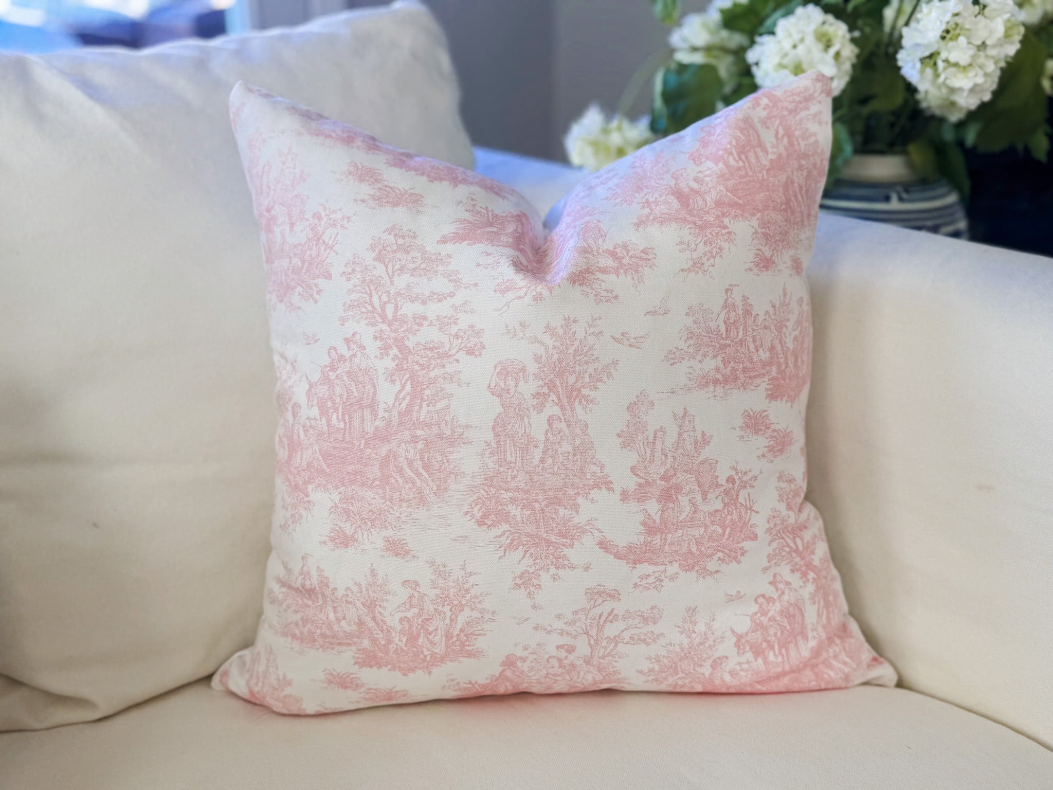 Pink Toile De Jouy Pillow Cover -  Farmhouse Decor
