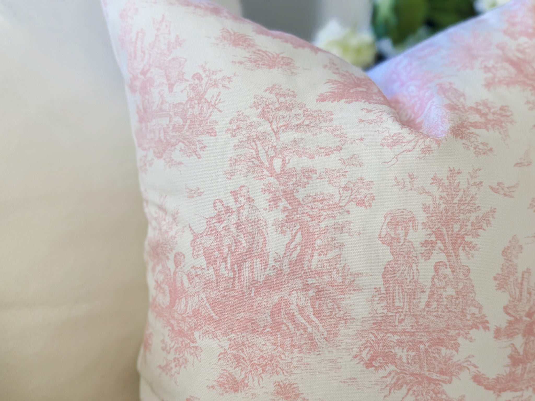 Pink Toile De Jouy Pillow Cover -  Farmhouse Decor