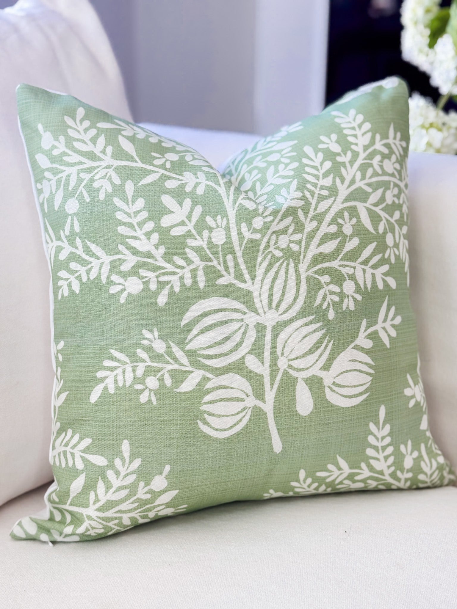 Danika Herrick Charlotte Green Floral Pillow Cover - Grandmillennial Decor