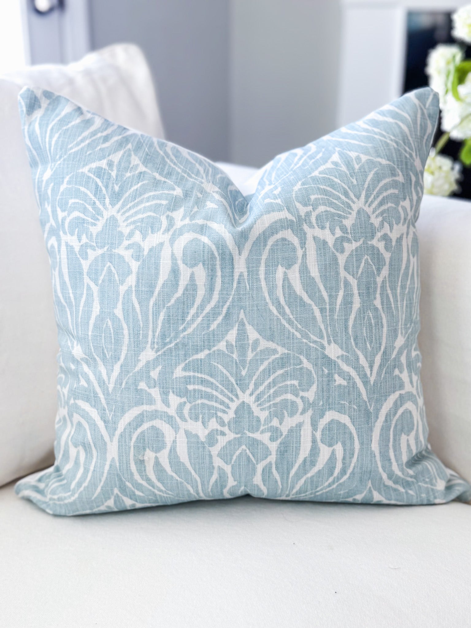 Blue Paisley Floral Pillow Cover - Modern Farmhouse Decor