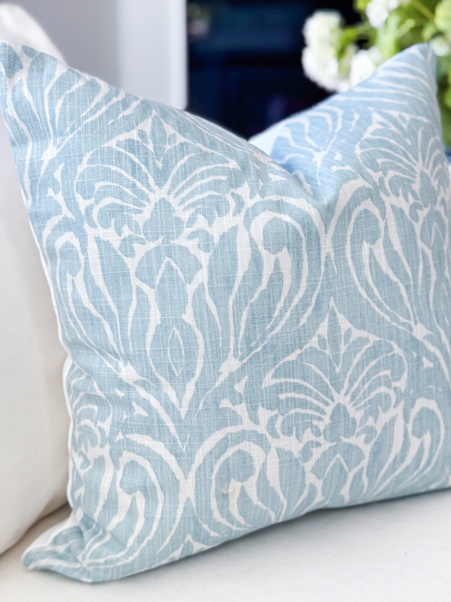 Blue Paisley Floral Pillow Cover