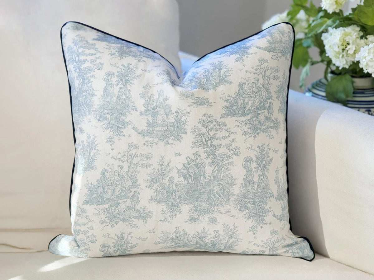 Light Blue Toile Pillow Cover