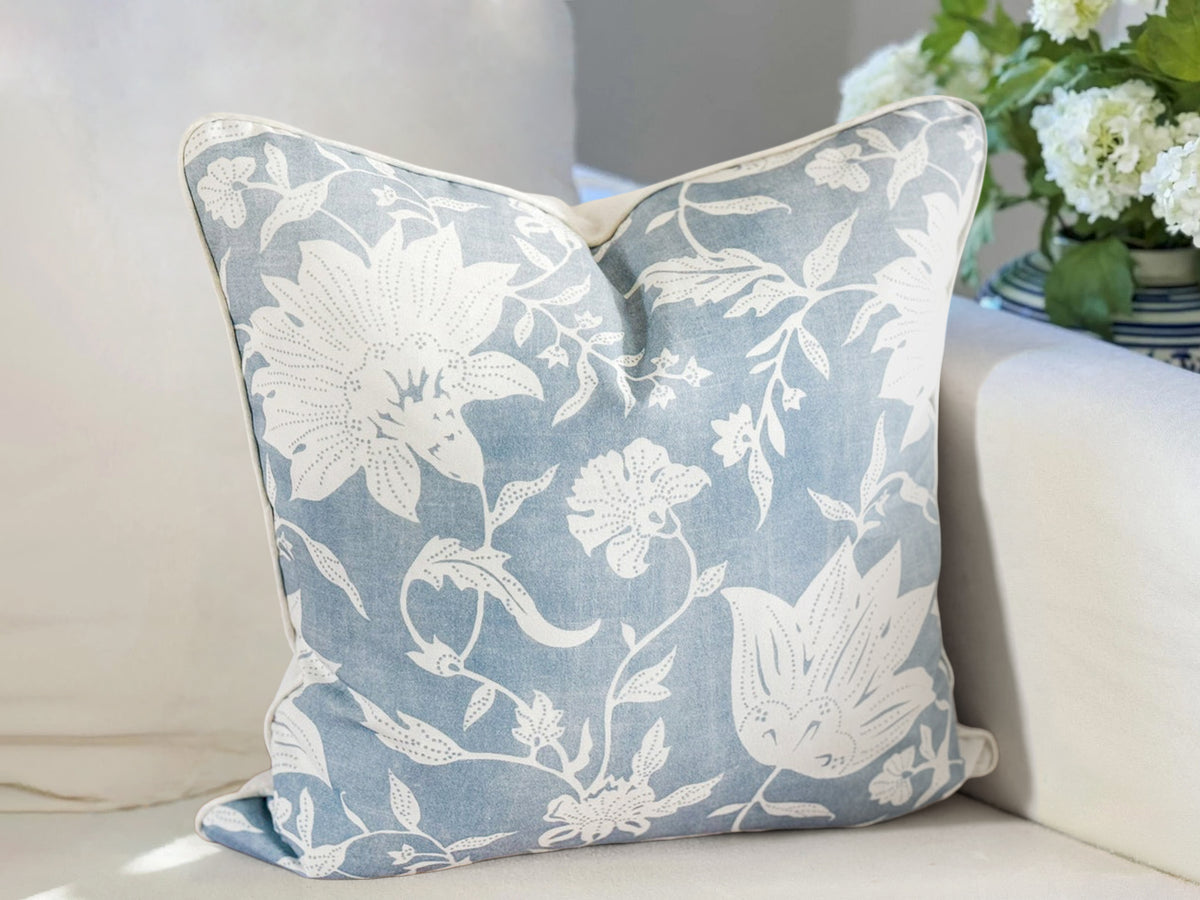Serena & Lily Blue Deauville Floral Indoor Outdoor Pillow Cover