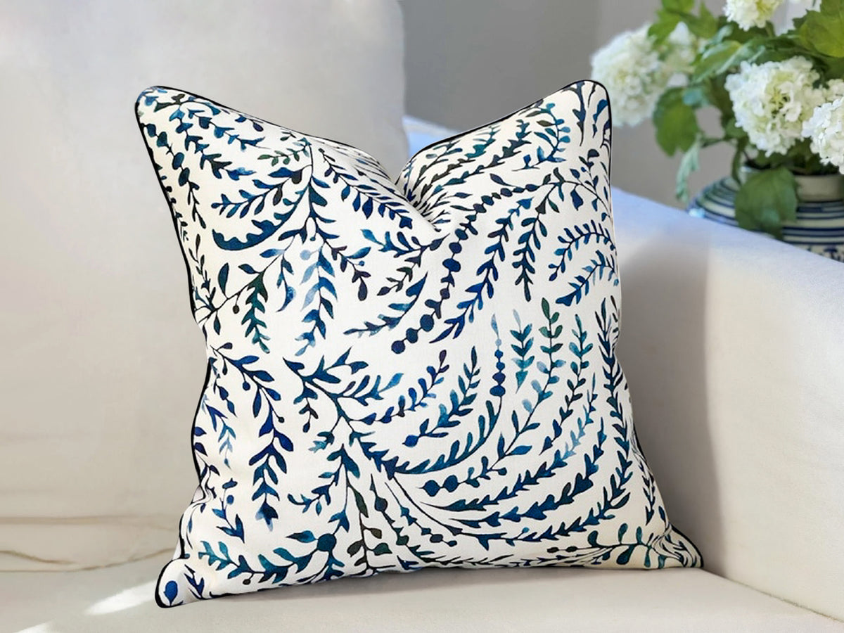 Serena & Lily Navy Priano Floral Pillow Cover - Coastal Grandmillenial Decor