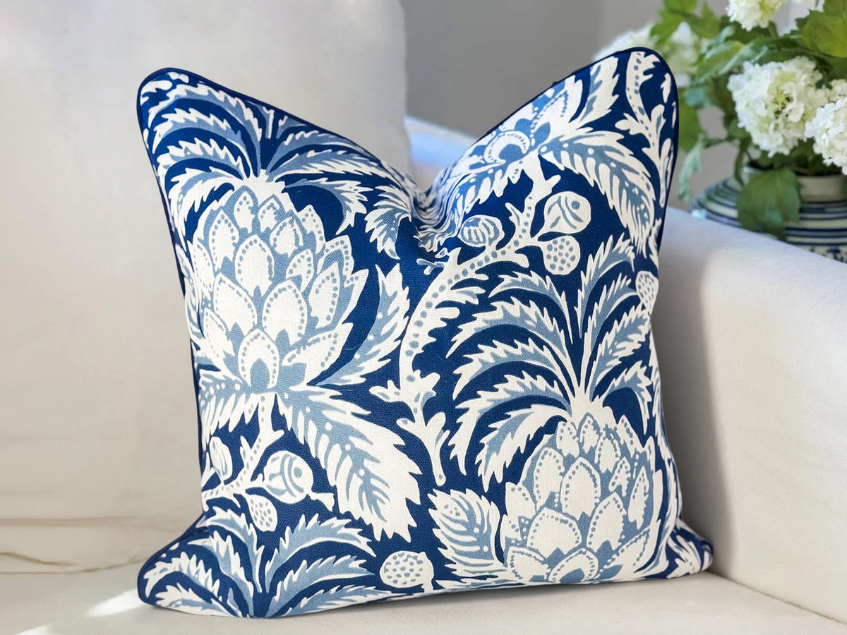 Serena and Lily Vintage Indigo Artichoke Floral Pillow Cover
