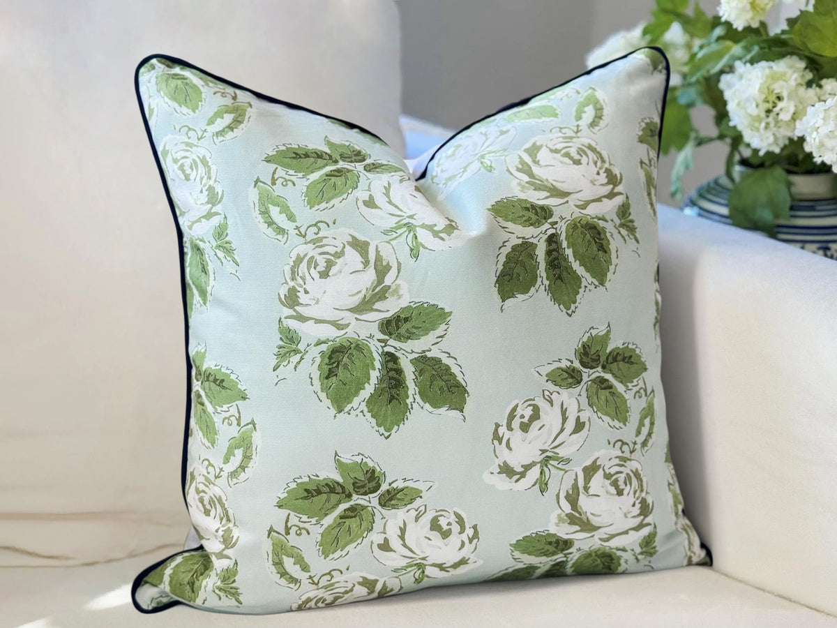 Whitney English Blue Woodland Rose Floral Pillow Cover