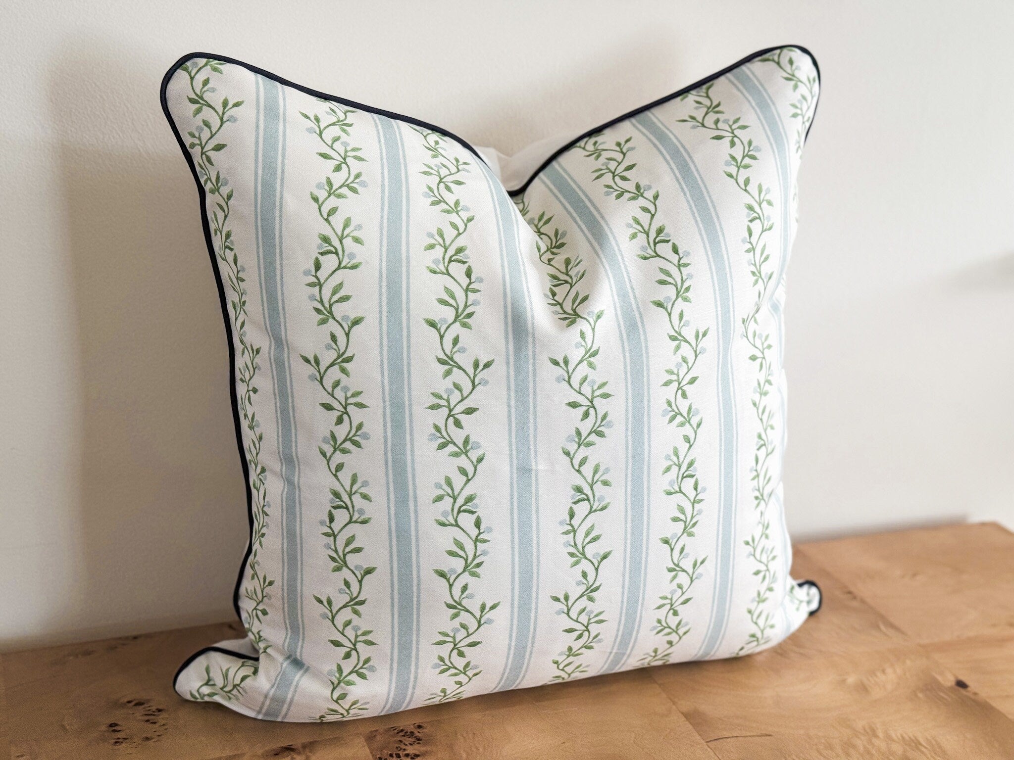 Danika Herrick Libby Floral Stripe Floral Pillow Cover - Coastal Grandmillennial Decor