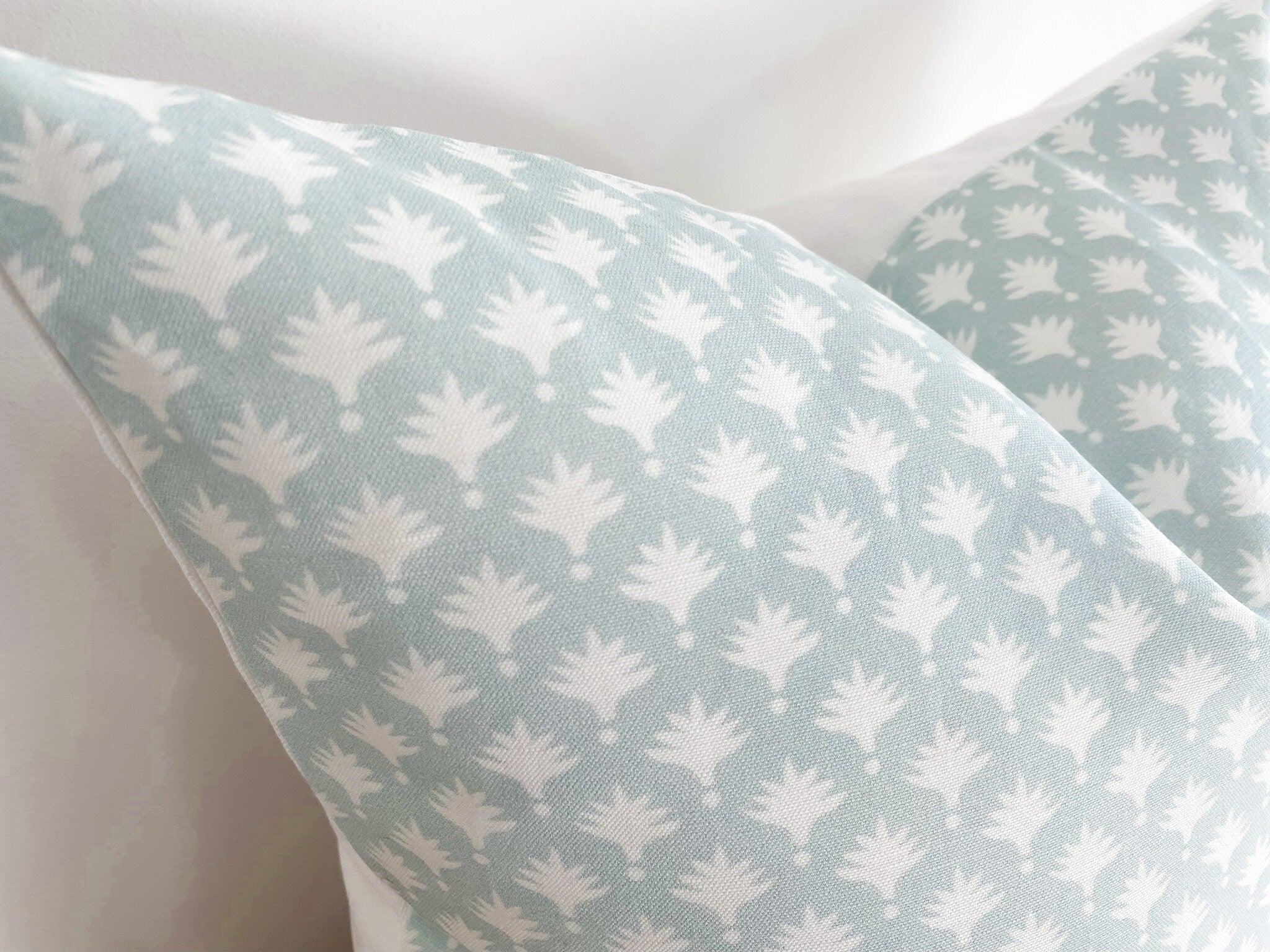 Danika Herrick Blue Tiny Palms Block Print Pillow Cover - Grandmillennial Coastal Decor