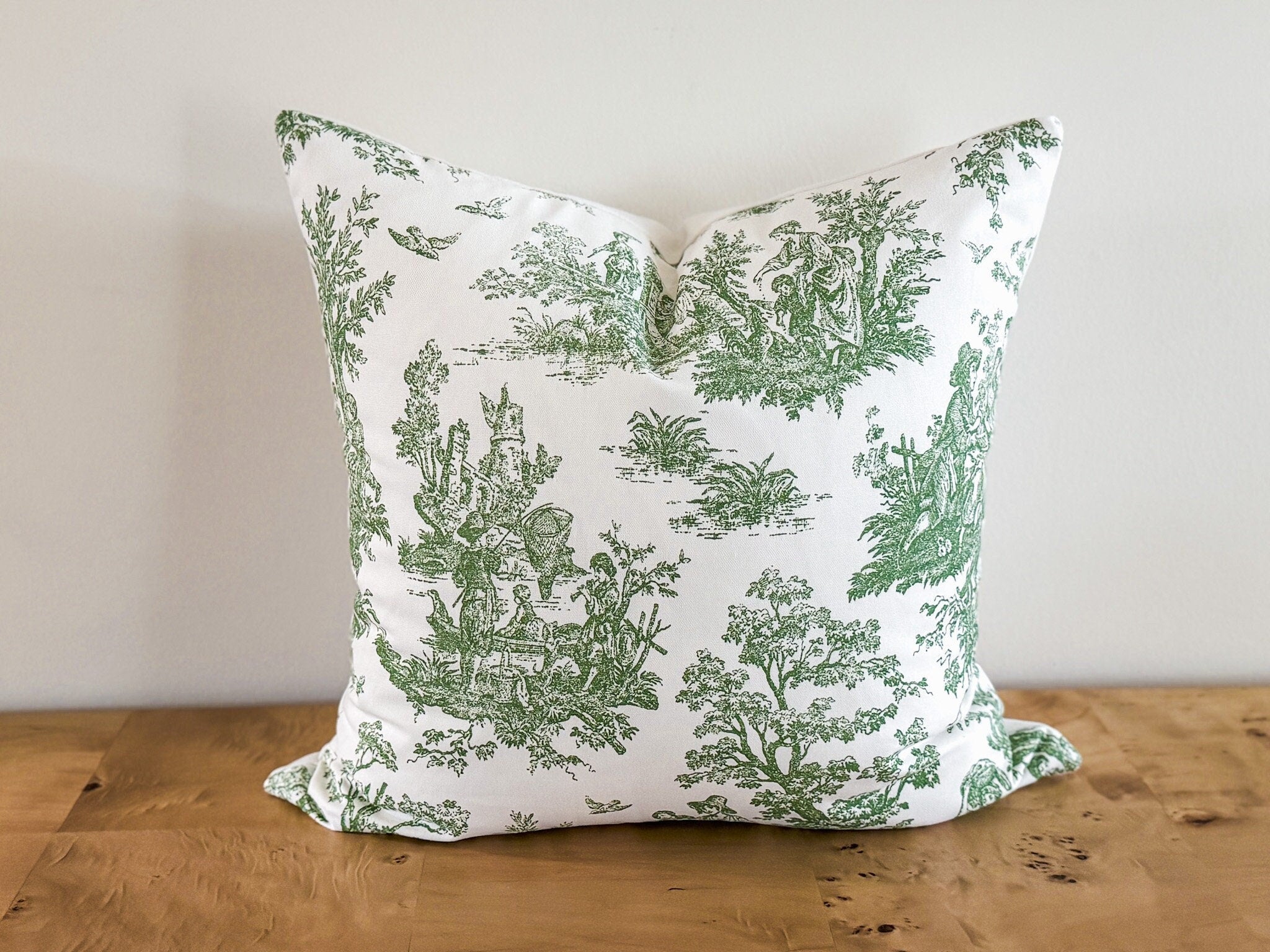 Green Toile Pillow Cover - Cottagecore Farmhouse Decor