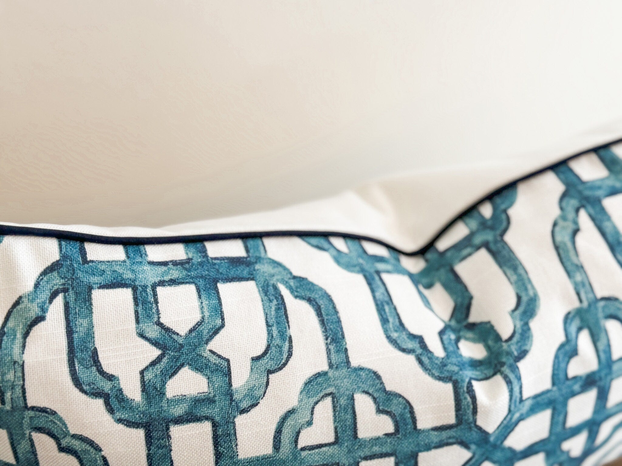 Blue Lattice Trellis Pillow Cover - Chinoiserie Decor