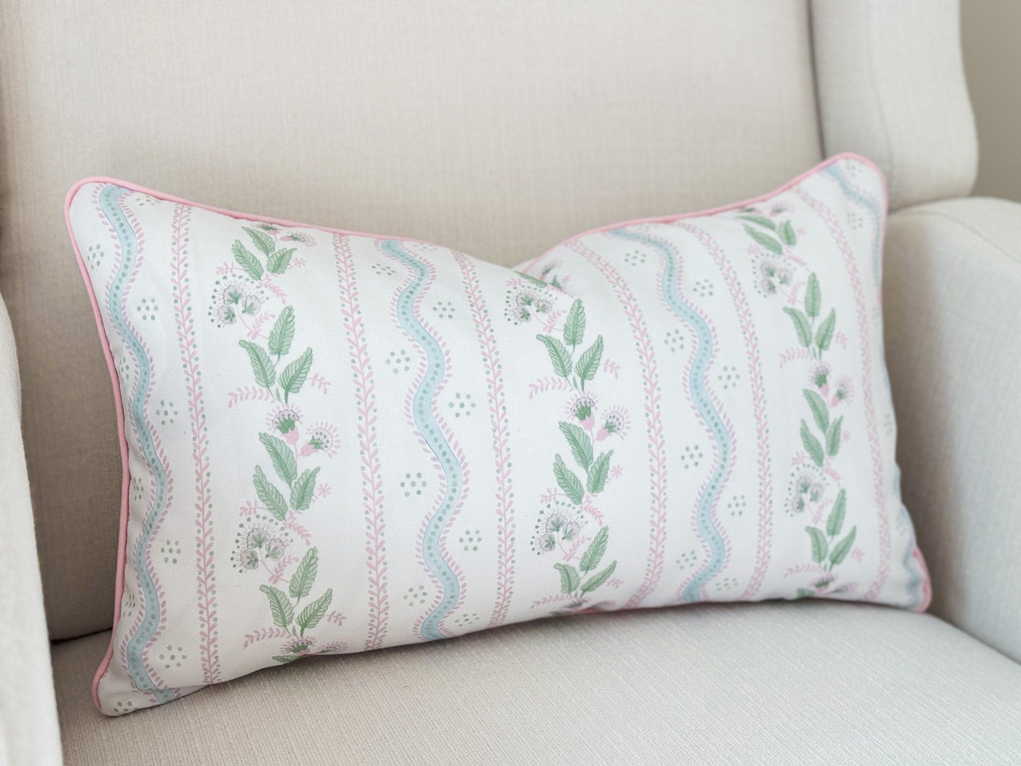 Danika Herrick Pink Vines Floral Pillow Cover in Linen Cotton Canvas - Grandmillenial Decor