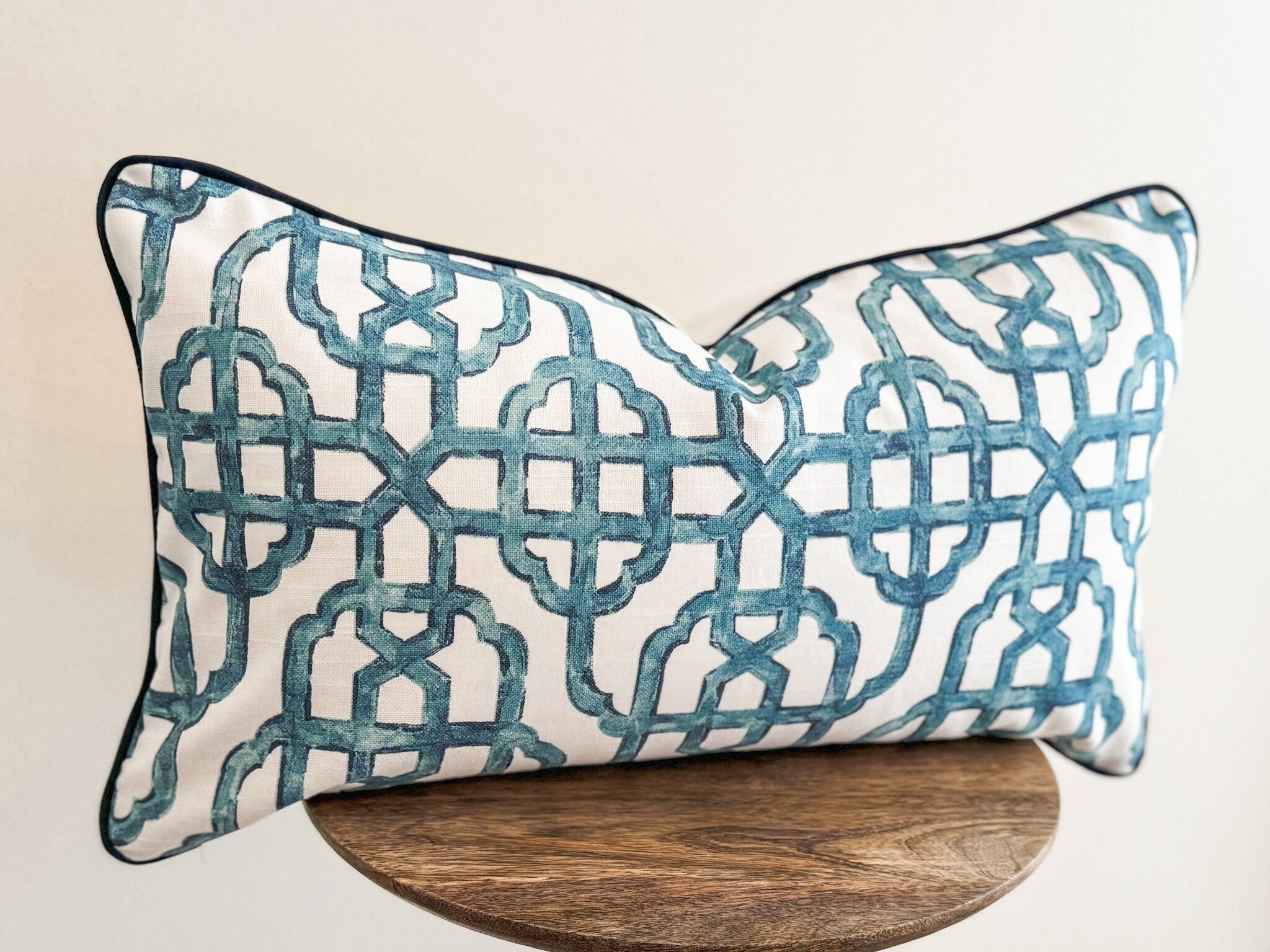 Blue Lattice Trellis Pillow Cover - Chinoiserie Decor