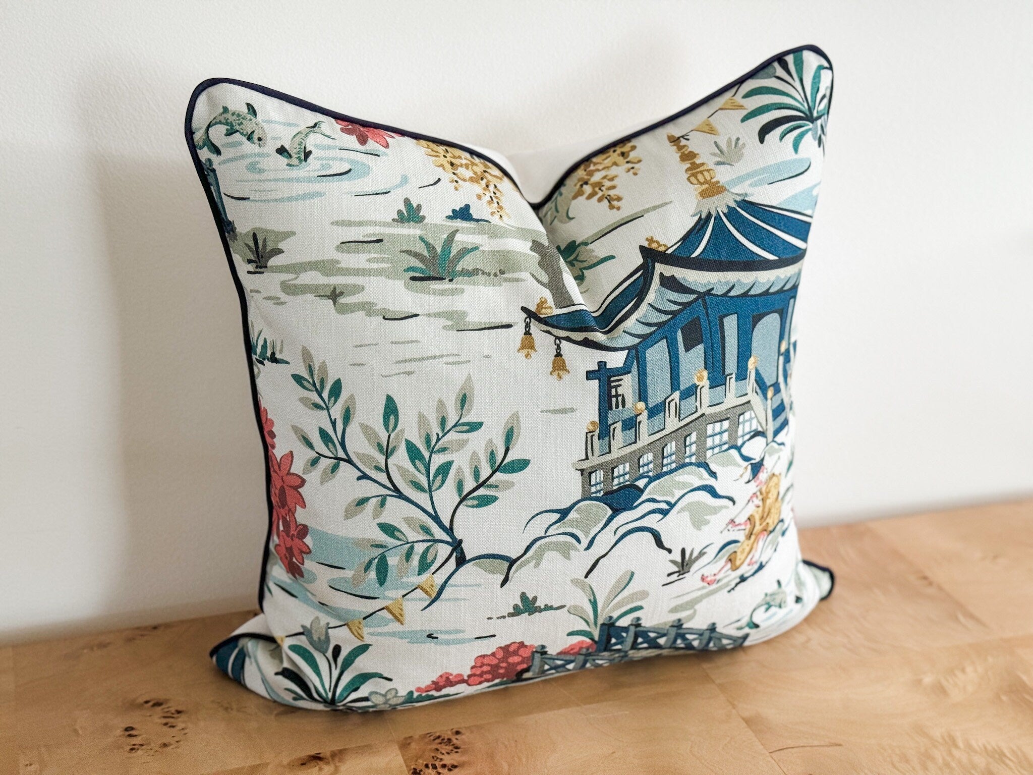 Teahouse Slate Pillow Cover - Chinoiserie Decor