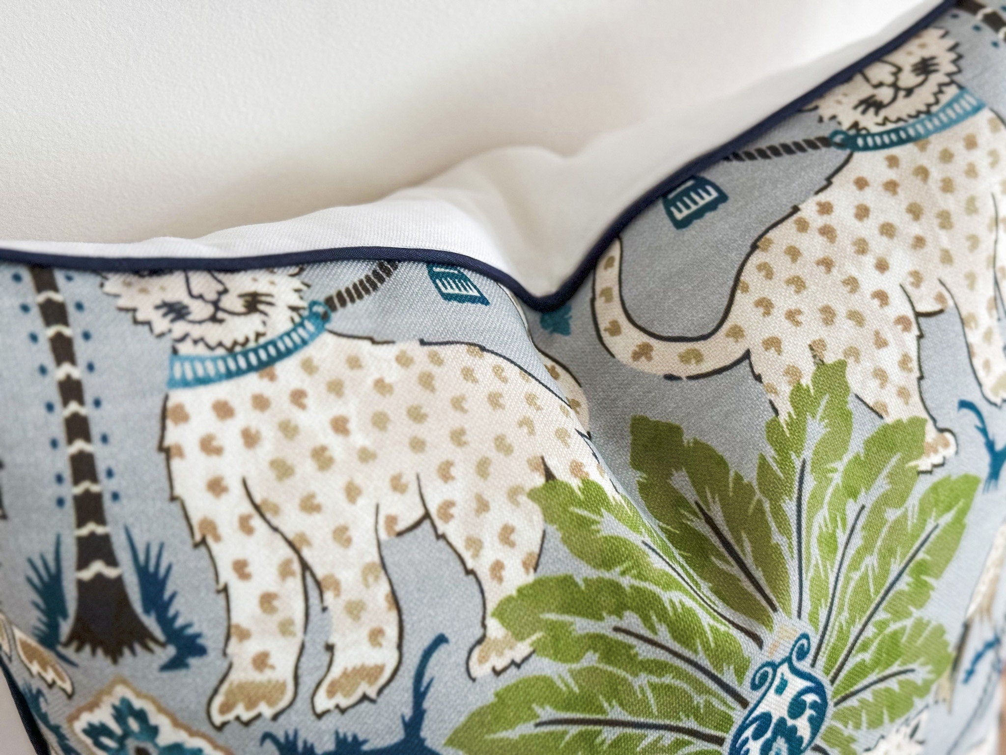 Happy Jaguar Indoor Outdoor Tropical Pillow Cover - Chinoiserie Grandmillennial Decor