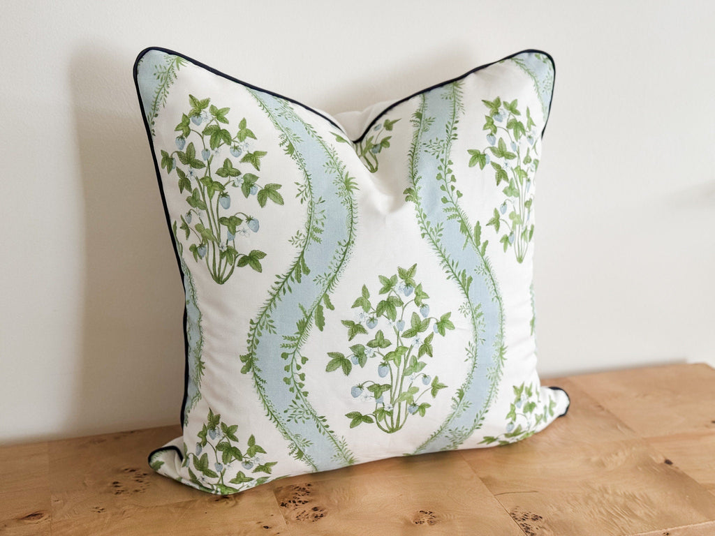 Danika Herrick Strawberry Stripe Floral Pillow Cover - Grandmillennial Decor