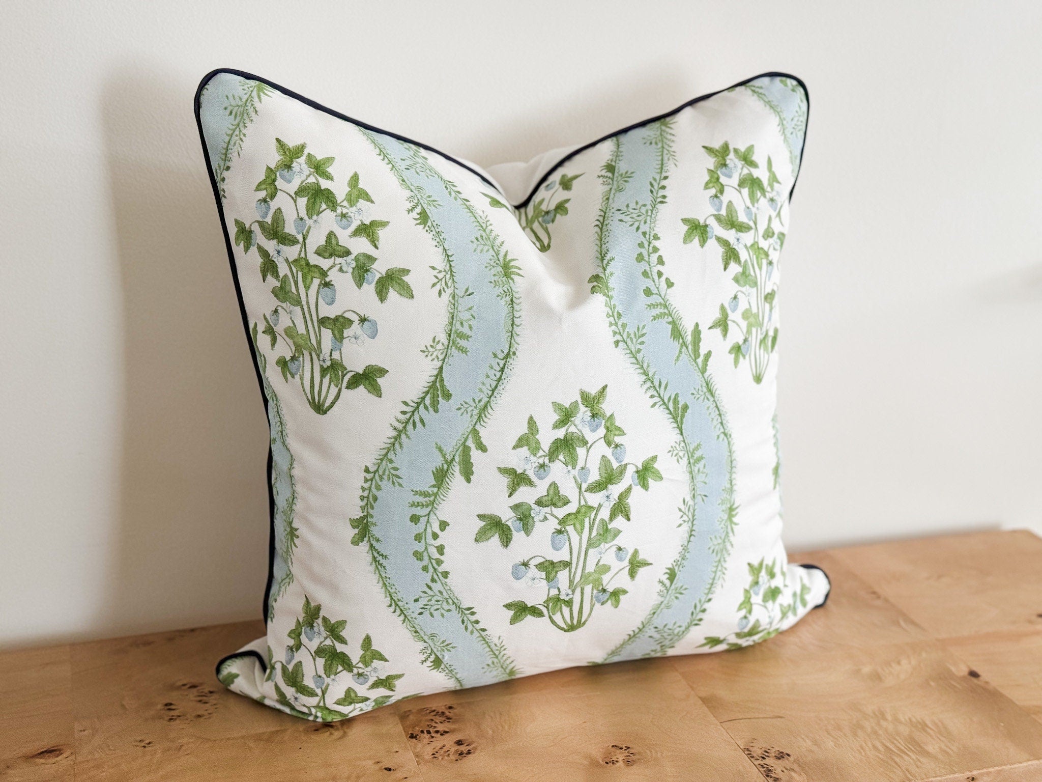 Danika Herrick Strawberry Stripe Floral Pillow Cover - Grandmillennial Decor