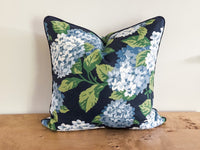 Navy Summer Wind Hydrangea Floral Pillow Cover - Farmhouse Cottagecore Decor