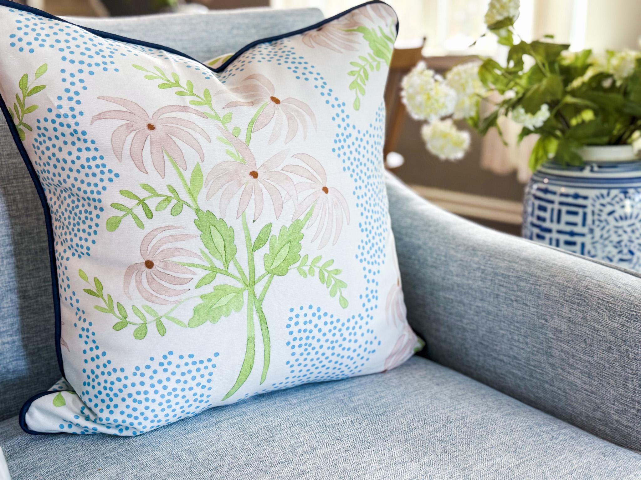 Danika Herrick Pearl's Bouquet Floral Pillow Cover - Coastal Grandmillenial Decor