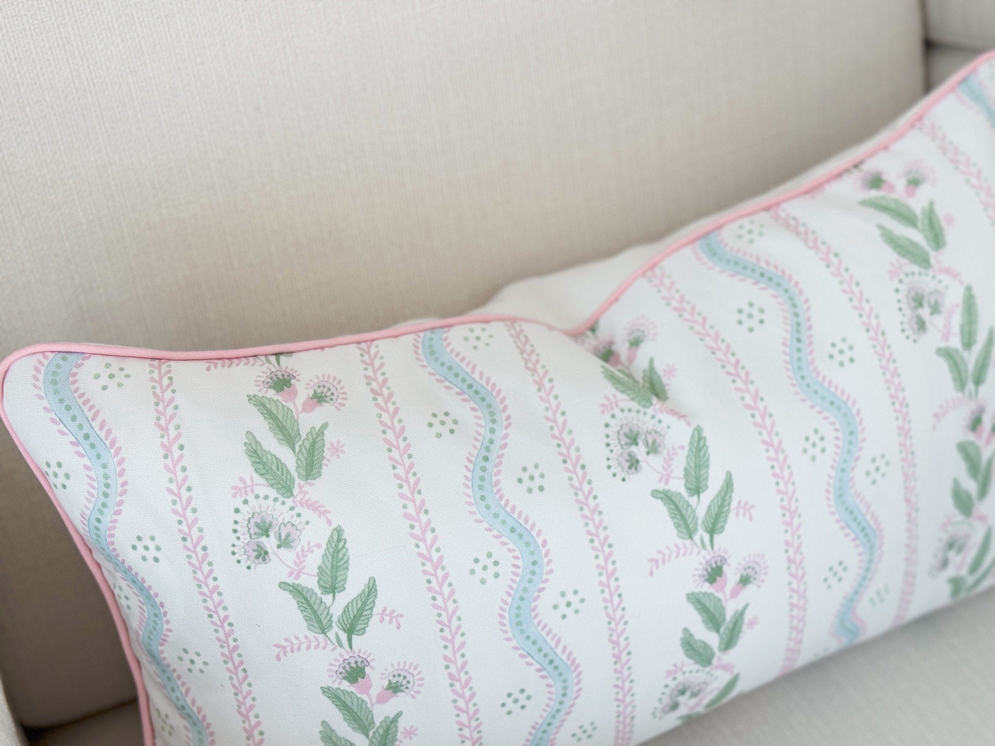 Danika Herrick Pink Vines Floral Pillow Cover in Linen Cotton Canvas - Grandmillenial Decor