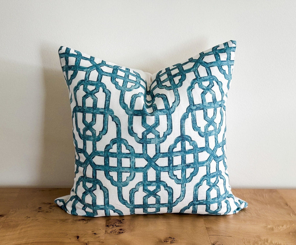 Blue Lattice Trellis Pillow Cover - Chinoiserie Decor