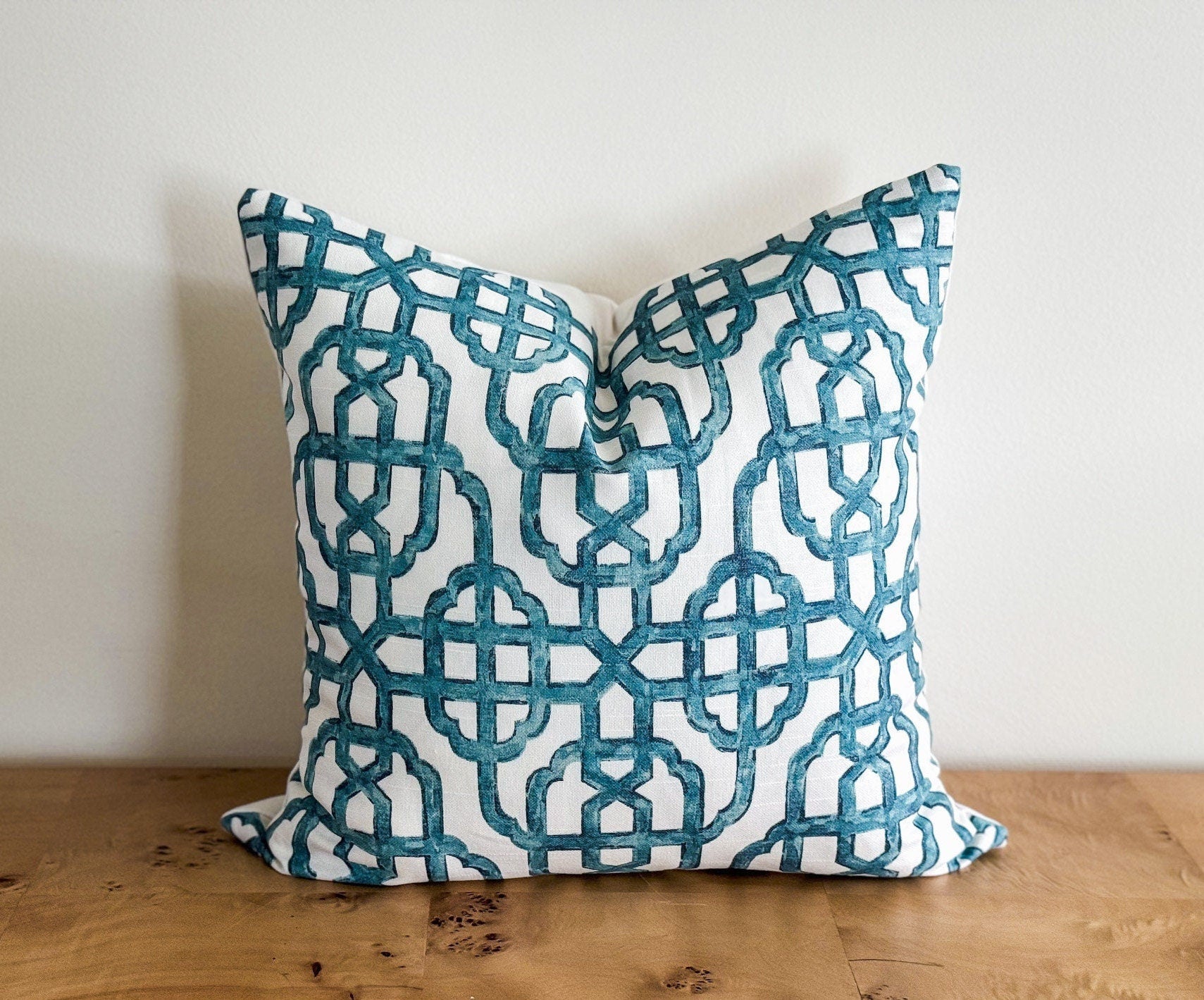 Blue Lattice Trellis Pillow Cover - Chinoiserie Decor
