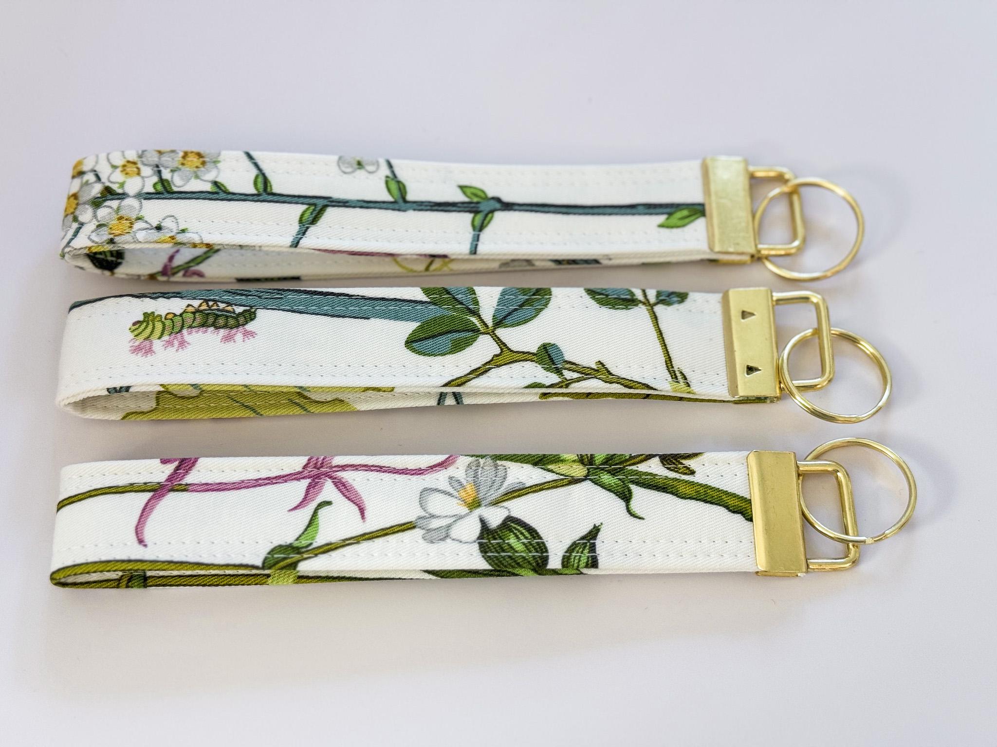 Floral Fabric Keychain Wristlet: Ballard Designs Gold Key Fob