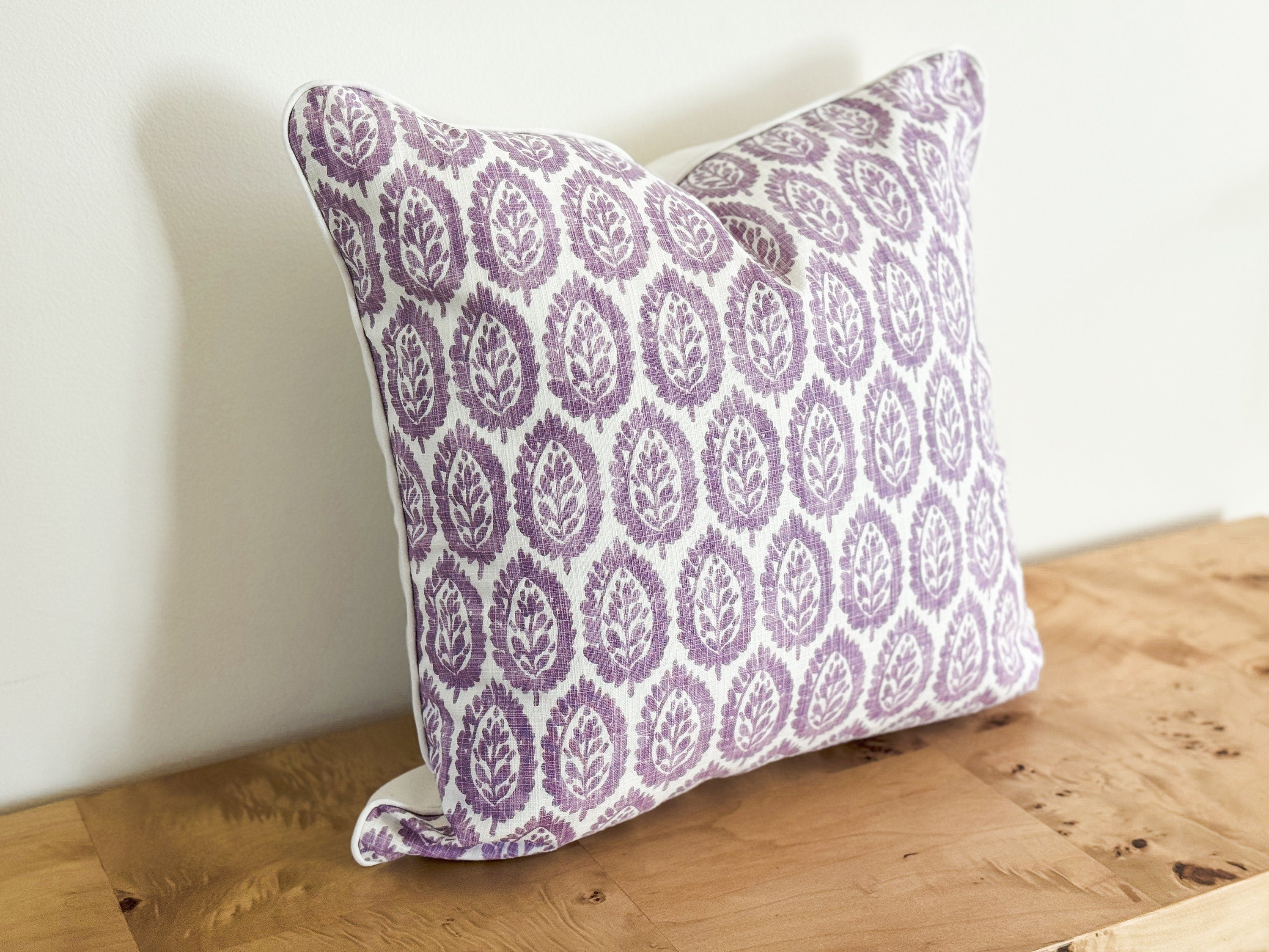 Purple Paisley Floral Block Print Pillow Cover - Farmhouse Decor