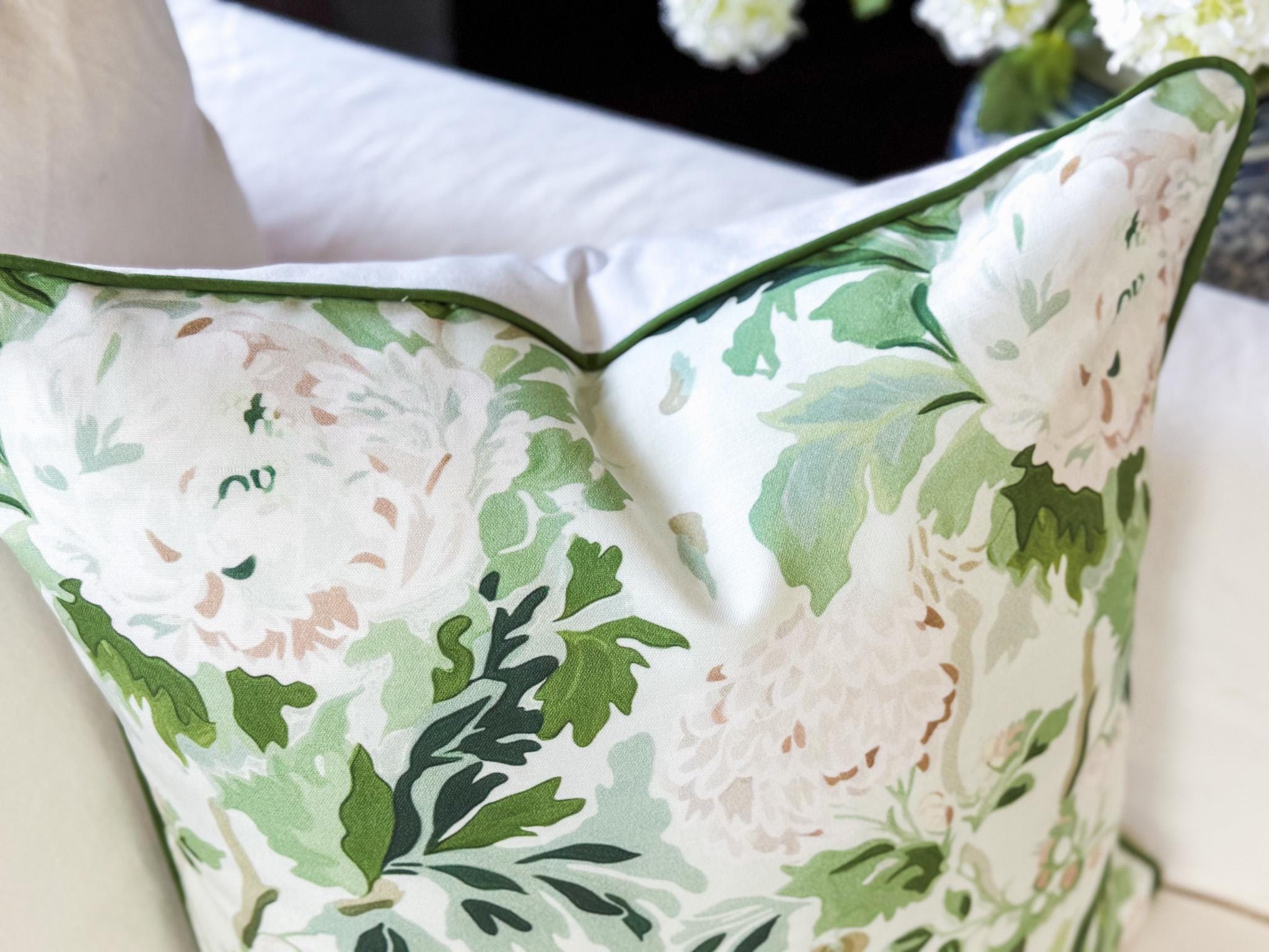 Whitney English British Enigma Green White Floral Pillow Cover - Grandmillenial Decor