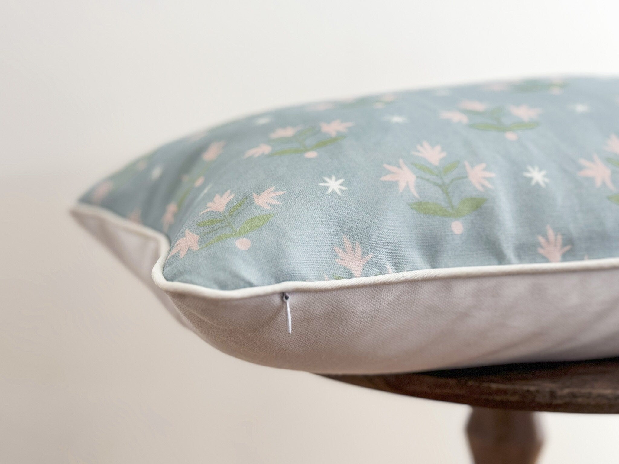 Danika Herrick Thistle Blue Floral Block Print Pillow Cover - Grandmillenial Decor