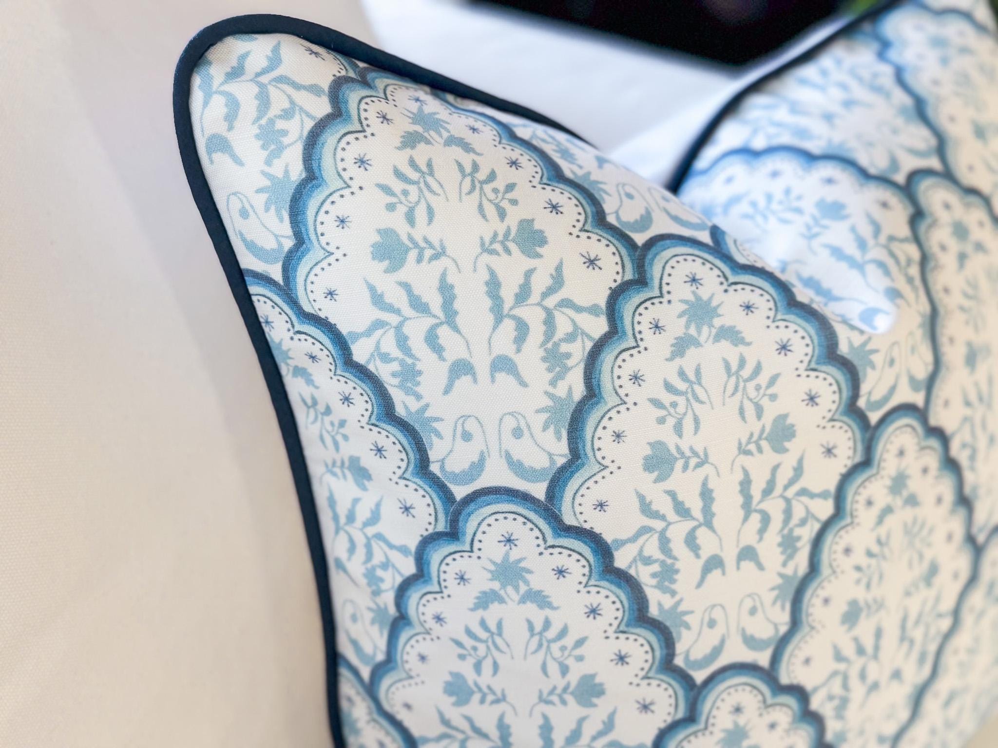 Danika Herrick Blue Scallop Paisley Pillow Cover - Coastal Grandmillennial Decor