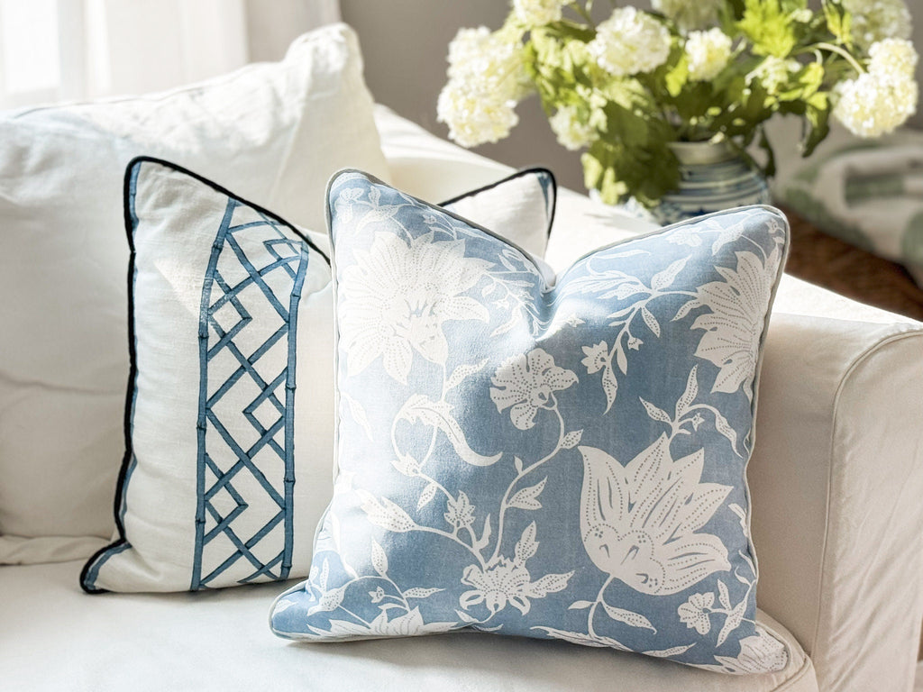 Serena & Lily Blue Deauville Floral Indoor Outdoor Pillow Cover - Coastal Grandmillenial Decor