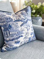 Whitney English Blue Willow Toile Pillow Cover - Grandmillennial Chinoiserie Decor