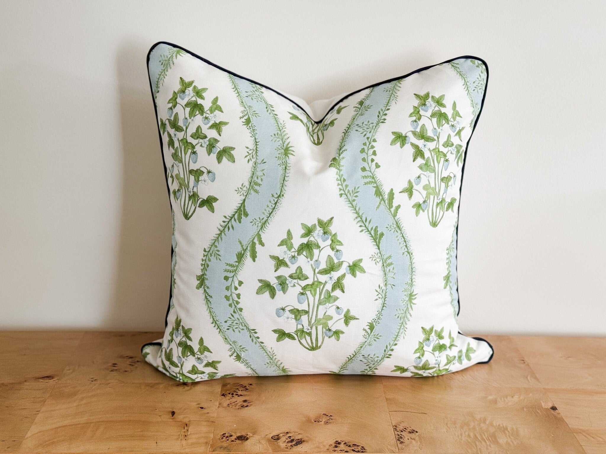 Danika Herrick Strawberry Stripe Floral Pillow Cover - Grandmillennial Decor