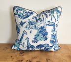 Blue Jungle Animal Print Toile Pillow Cover - Chinoiserie Decor