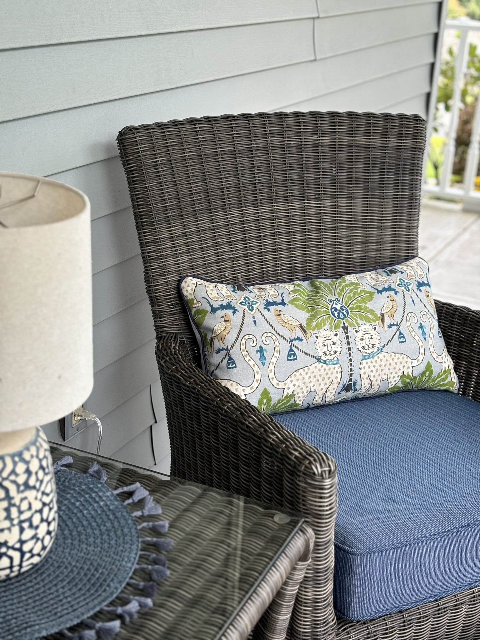 Happy Jaguar Indoor Outdoor Tropical Pillow Cover - Chinoiserie Grandmillennial Decor