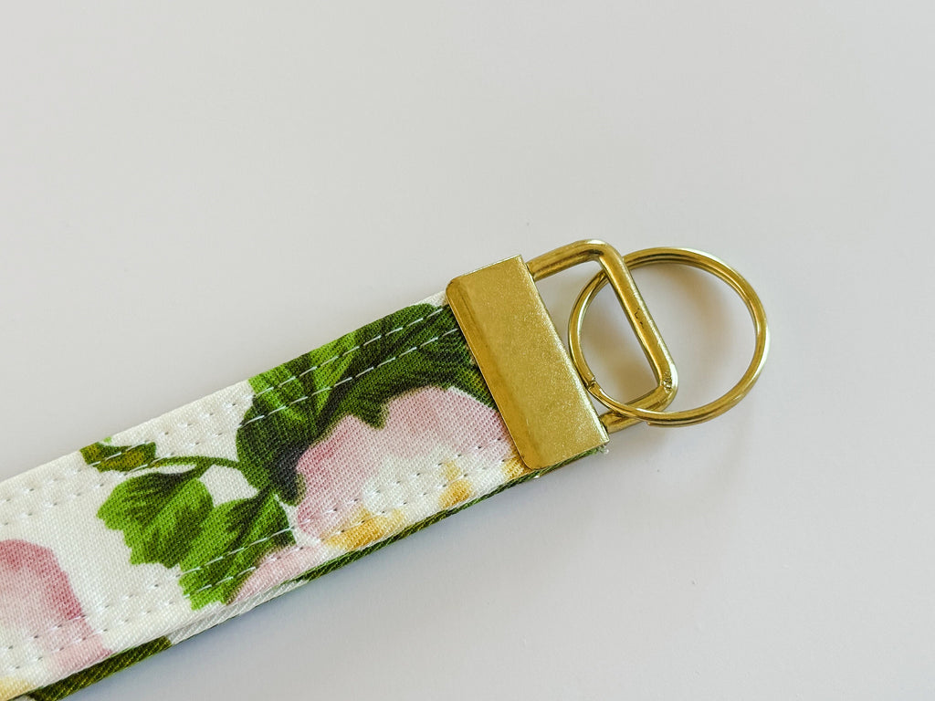 Floral Fabric Keychain Wristlet: Ballard Designs Gold Key Fob