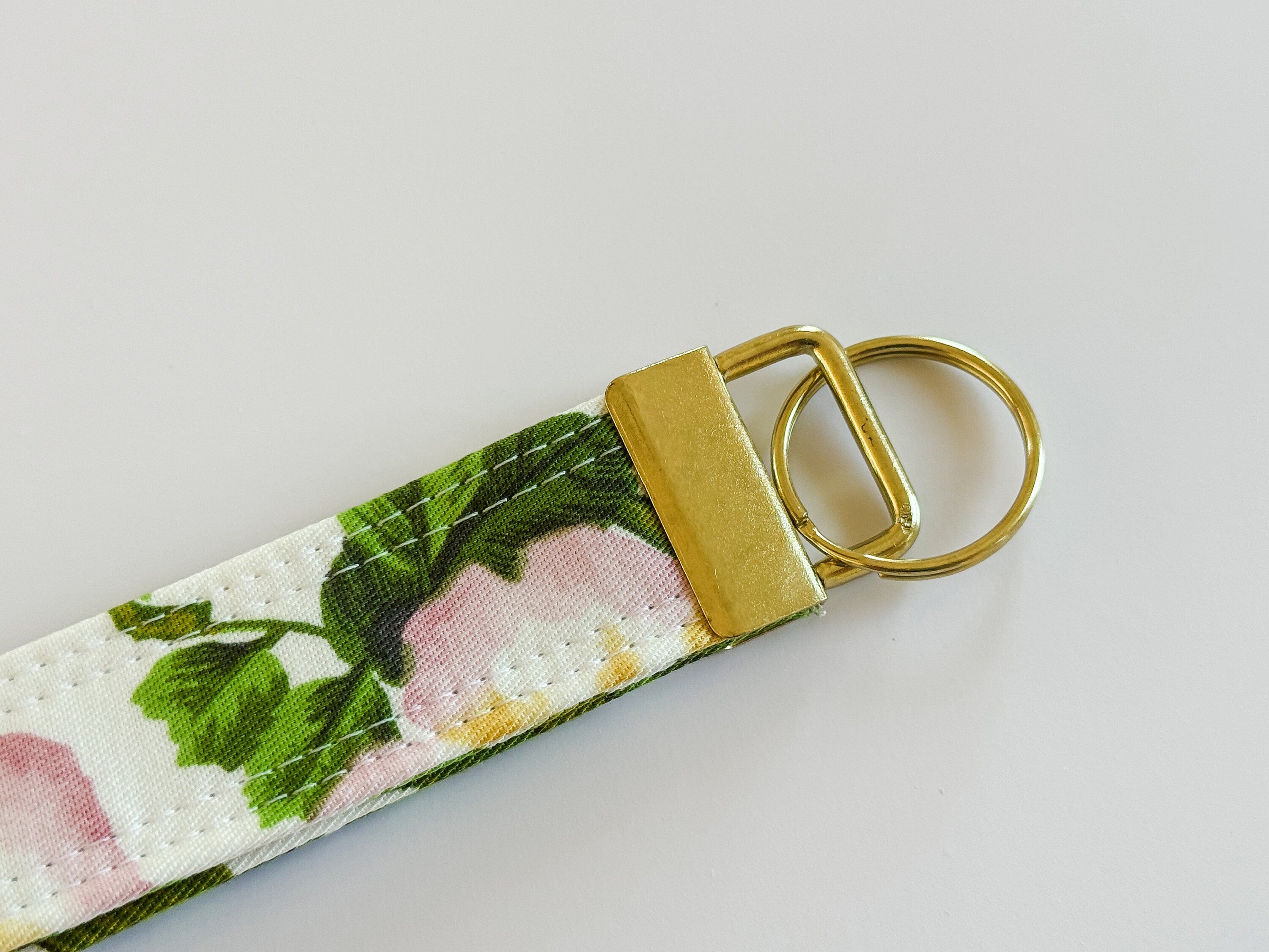 Floral Fabric Keychain Wristlet: Ballard Designs Gold Key Fob