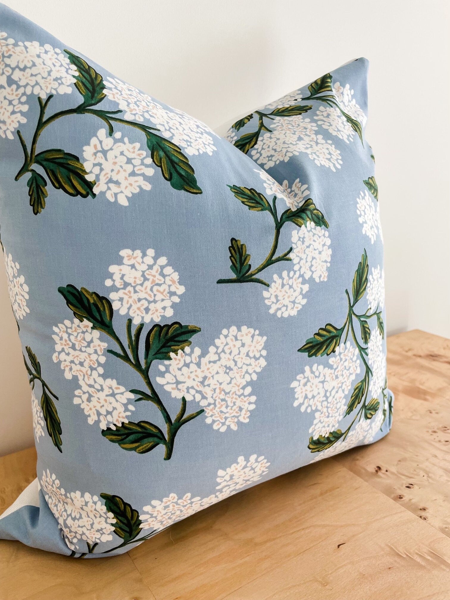 Rifle Paper Co. Blue Hydrangea Floral Pillow Cover -  Farmhouse Decor