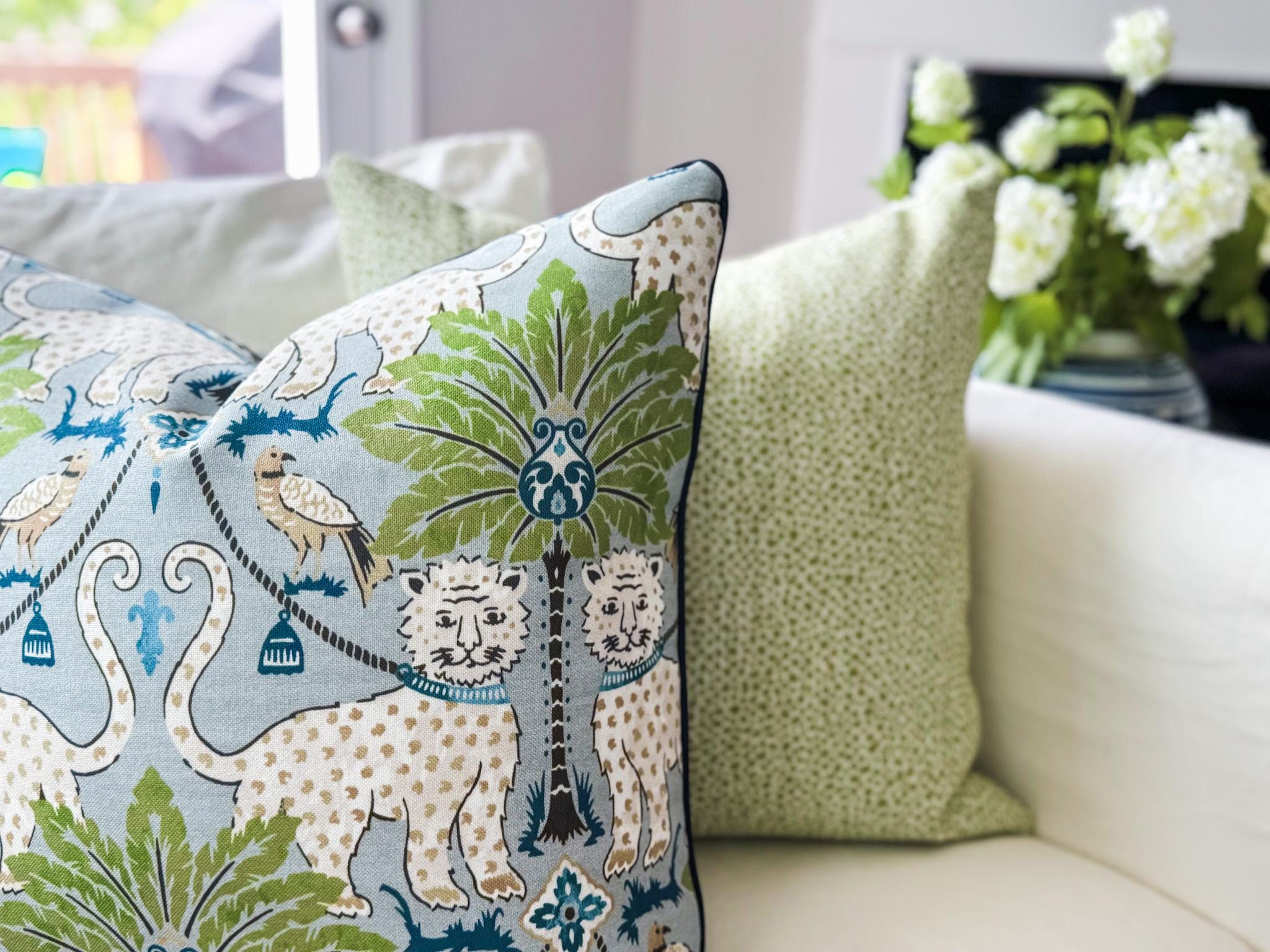 Ballard Tully Pear Indoor Outdoor Animal Print Dot Pillow Cover - Grandmillennial Coastal Decor