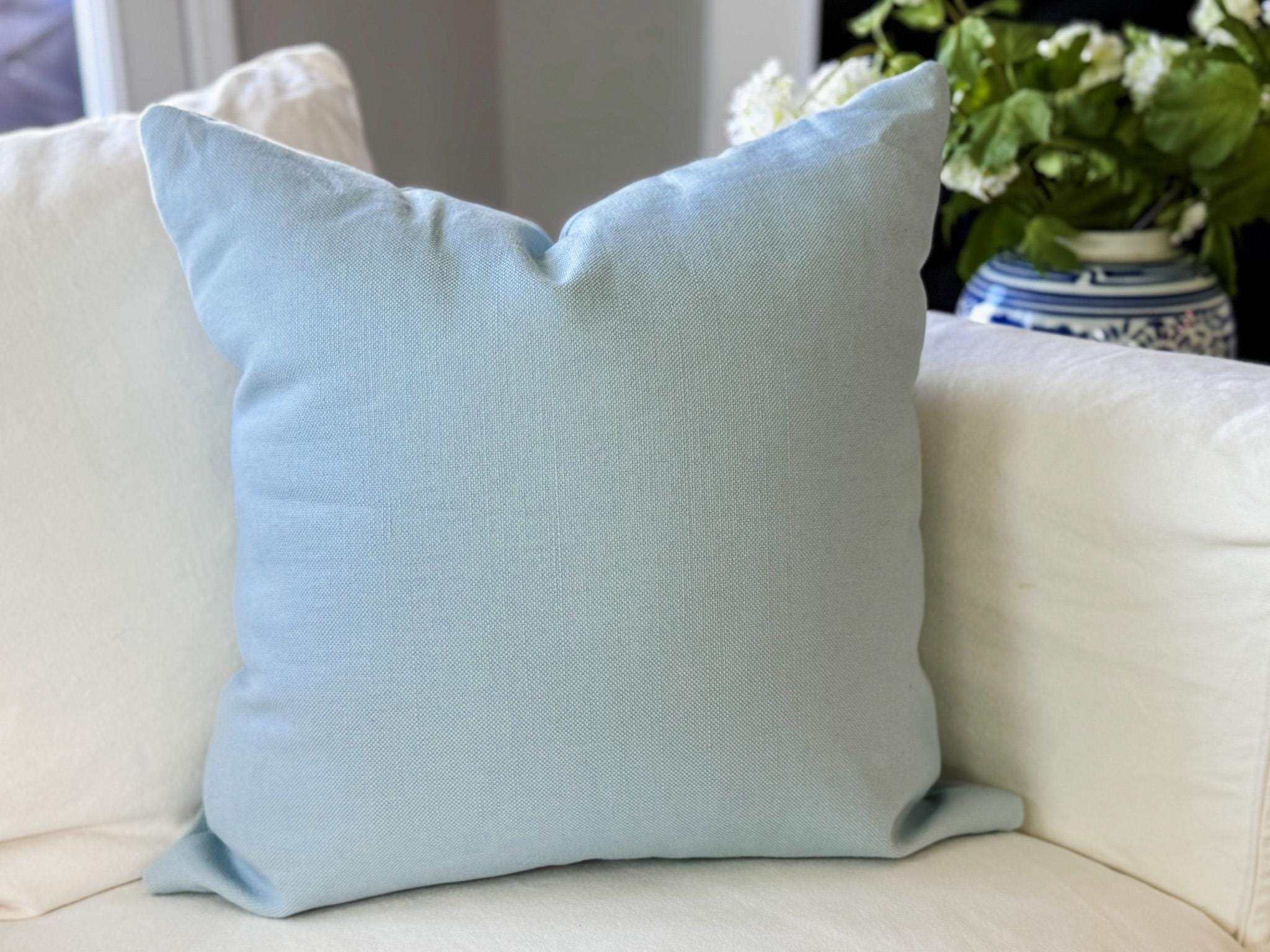 Light Blue Linen Pillow Cover - Coastal Grandmillennial Decor